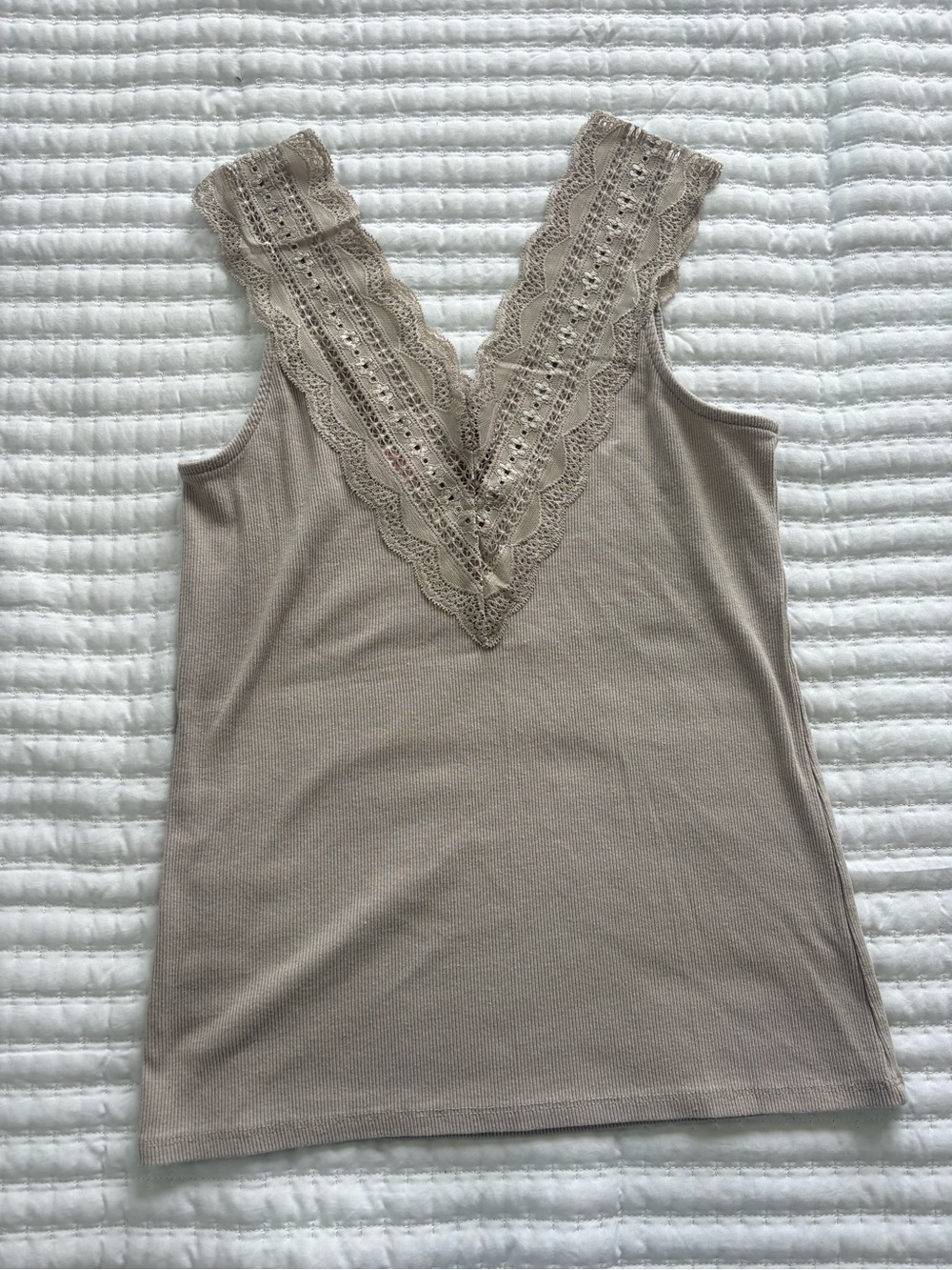 Lace-Trim V-Neck Camisole in Taupe